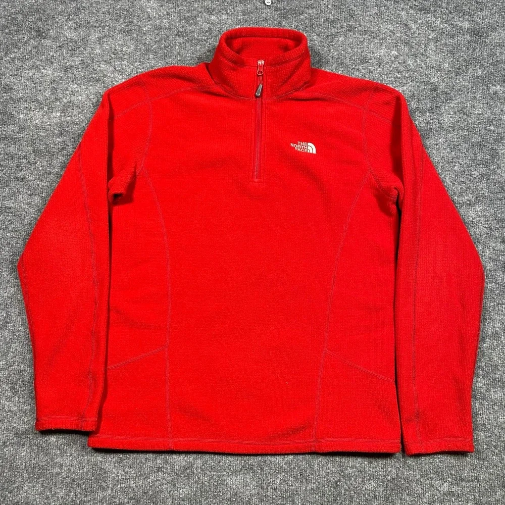 The North Face Mens Small Red‎ Quarter Zip Fleece Pullover Textured Grid Jacket